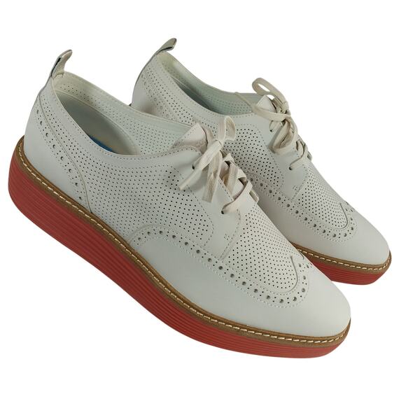 NIB! COLE HAAN! OG PLATFORM WINGTIPS,  CREAM GENUINE LEATHER, RED SOLE! 11B main image 7